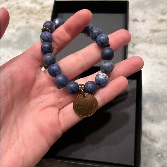 Penny stretch bracelet. Natural stones. Stretch. Blue black - Picture 4 of 5